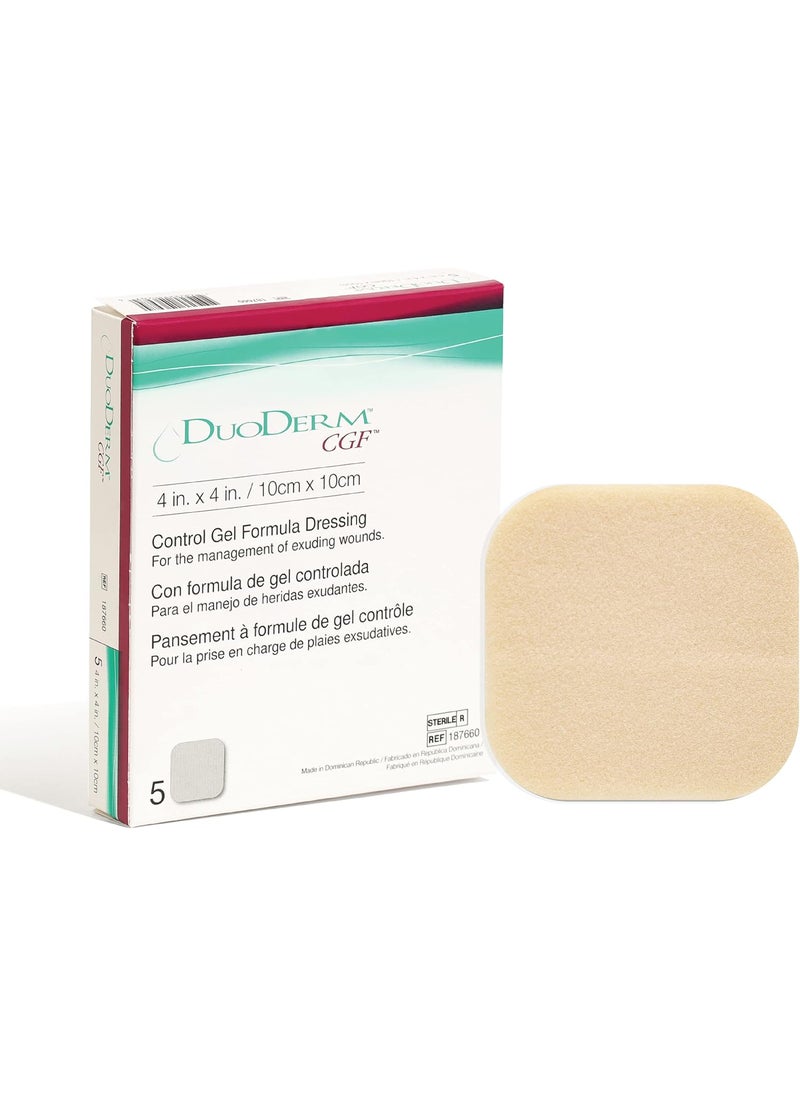 convatec Convatec DuoDERM Control Gel Formula 4"x4" Hydrocolloid Sterile Adhesive Dressing for Partial and Full-Thickness Wounds, Medical Grade, Latex-Free, Waterproof, Square, Beige, 5ct Box 