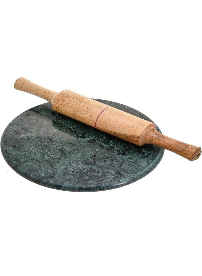 CHULO Green Marble Roti Maker with Wooden Belan, 10 Inch Diameter, Green Marble Chakla with Belan - Image 1