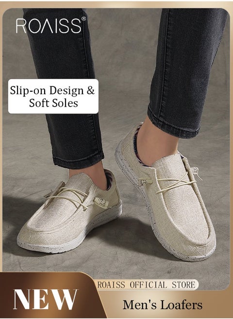 Casual Slip On Loafers for Men Thick and Soft Soled Canvas Shoes Lightweight Round Toe Sneakers Breathable Anti Slip Flats