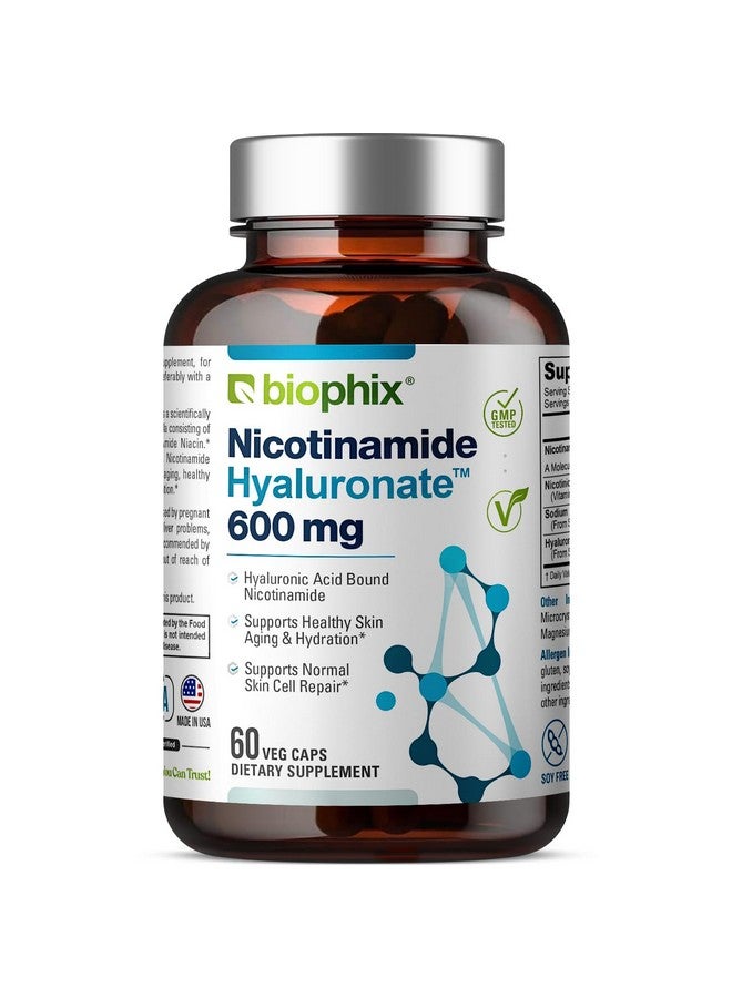 biophix Nicotinamide Hyaluronate 600 mg 60 Vcaps - Natural Flush-Free | Gluten-Free Nicotinic Amide Niacin | Hyaluronic Acid | Supports Skin Health | Healthy Cell Repair Support - Image 1