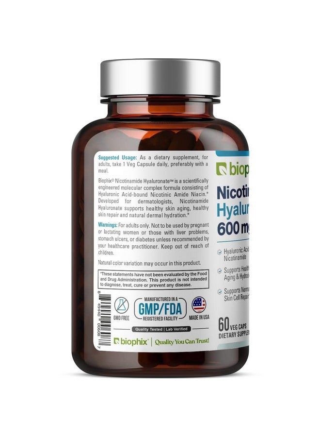biophix Nicotinamide Hyaluronate 600 mg 60 Vcaps - Natural Flush-Free | Gluten-Free Nicotinic Amide Niacin | Hyaluronic Acid | Supports Skin Health | Healthy Cell Repair Support - Image 3