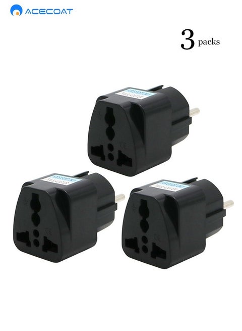 UK to EU Plug Travel Adapter-Wall Power Charger-3-pin KSA/UAE/UK Plug Convert to 2-pin EU/Germany/France/Italy/Spain Socket Converter-Type E/F European Adapter for KSA/ US/UK/JP/CN/AU-3 pack-Black