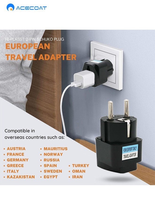 ACECOAT - UK to EU Plug Travel Adapter-Wall Power Charger-3-pin KSA/UAE/UK Plug Convert to 2-pin EU/Germany/France/Italy/Spain Socket Converter-Type E/F European Adapter for KSA/ US/UK/JP/CN/AU-3 pack-Black - Image 1