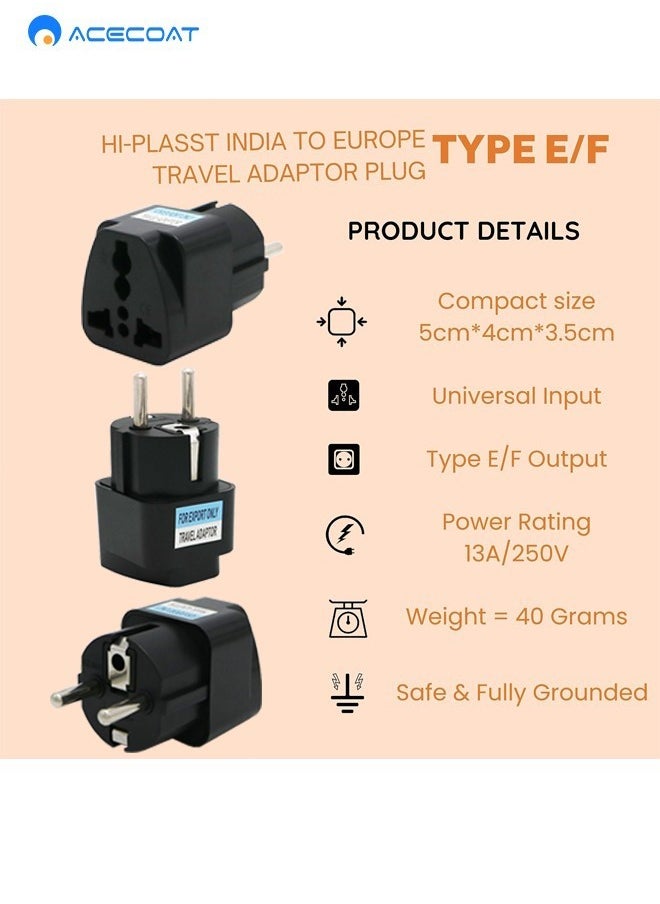 ACECOAT - UK to EU Plug Travel Adapter-Wall Power Charger-3-pin KSA/UAE/UK Plug Convert to 2-pin EU/Germany/France/Italy/Spain Socket Converter-Type E/F European Adapter for KSA/ US/UK/JP/CN/AU-3 pack-Black - Image 1