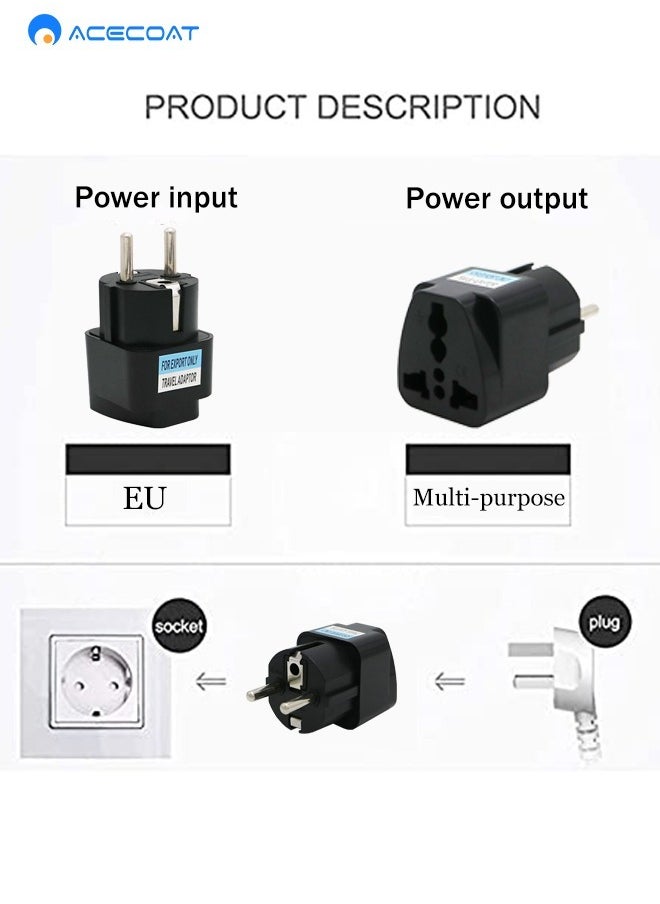 ACECOAT - UK to EU Plug Travel Adapter-Wall Power Charger-3-pin KSA/UAE/UK Plug Convert to 2-pin EU/Germany/France/Italy/Spain Socket Converter-Type E/F European Adapter for KSA/ US/UK/JP/CN/AU-3 pack-Black - Image 1