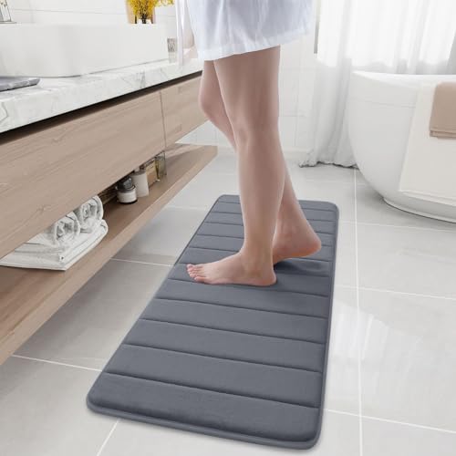 Buganda Memory Foam Bath Mat, 47" x 17", Ultra Soft and Non-Slip Bathroom Rugs, Water Absorbent and Machine Washable Bath Rug Runner for Bathroom, Shower, and Tub, Dark Grey - Image 1