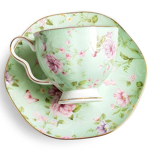 Moqidadii Exquisite Bone China Tea Cups and Saucer Set – Elegant Porcelain Tea Cups, Beautifully Detailed for Tea Lovers, Gift-Ready for Christmas, Hostess, Holiday Gift & Fall Decor - Image 1