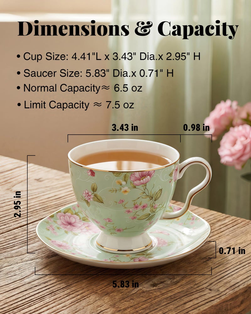 Moqidadii Exquisite Bone China Tea Cups and Saucer Set – Elegant Porcelain Tea Cups, Beautifully Detailed for Tea Lovers, Gift-Ready for Christmas, Hostess, Holiday Gift & Fall Decor - Image 3