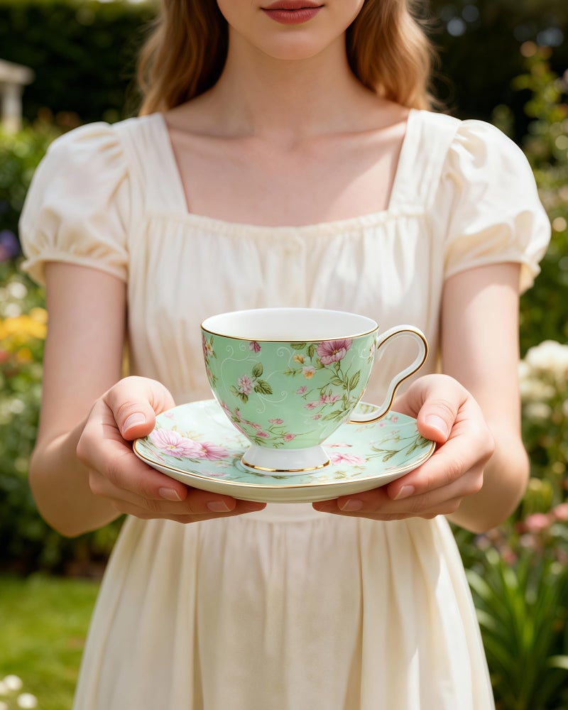 Moqidadii Exquisite Bone China Tea Cups and Saucer Set – Elegant Porcelain Tea Cups, Beautifully Detailed for Tea Lovers, Gift-Ready for Christmas, Hostess, Holiday Gift & Fall Decor - Image 2
