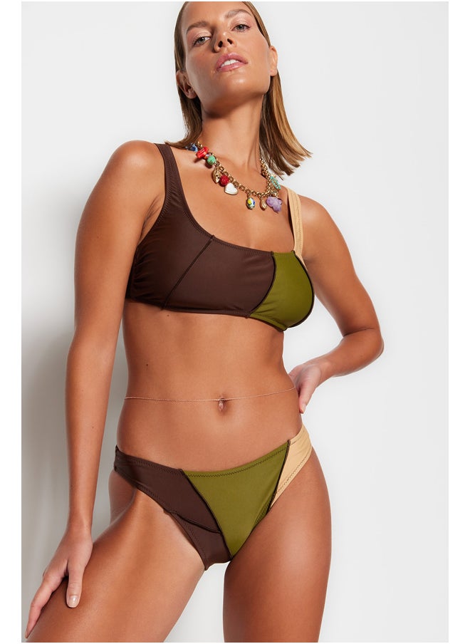 trendyol - Green-Brown Color Block Normal Leg Bikini Bottom TBESS23BA00174 - Image 1