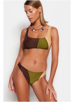 Green-Brown Color Block Normal Leg Bikini Bottom TBESS23BA00174