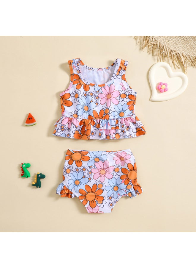 إسكدنيا بدلة سباحة مقسمة مطبوعة على شكل زهرة لطيفة للفتيات - اللون: متعدد الألوان - المقاس: 80 - Image 3