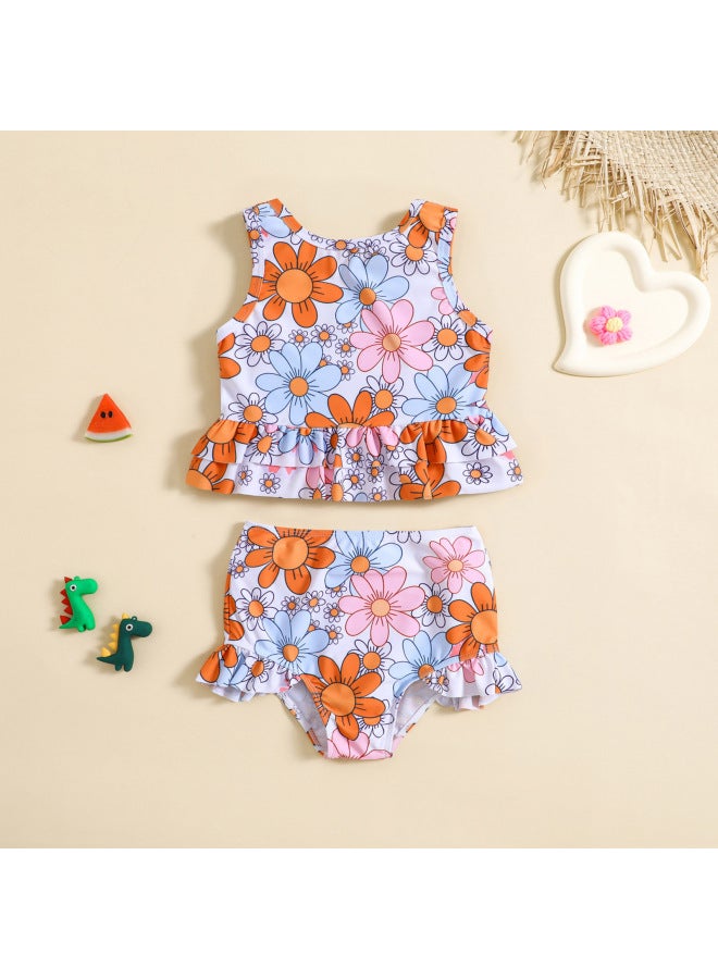 إسكدنيا بدلة سباحة مقسمة مطبوعة على شكل زهرة لطيفة للفتيات - اللون: متعدد الألوان - المقاس: 80 - Image 1