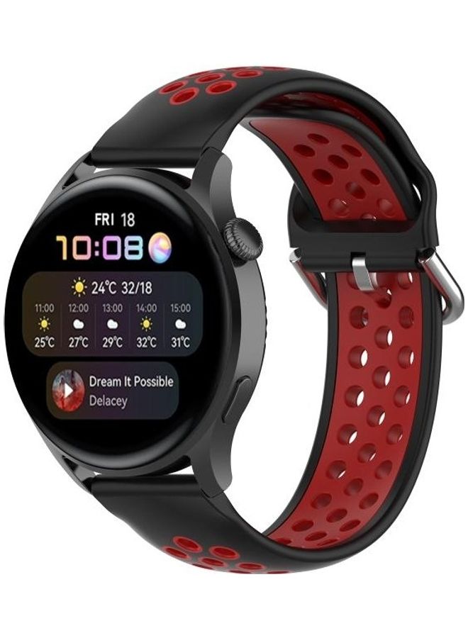 BGM Replacement Silicone Watchband For Huawei Watch 3/3 Pro Black/Red - Image 4