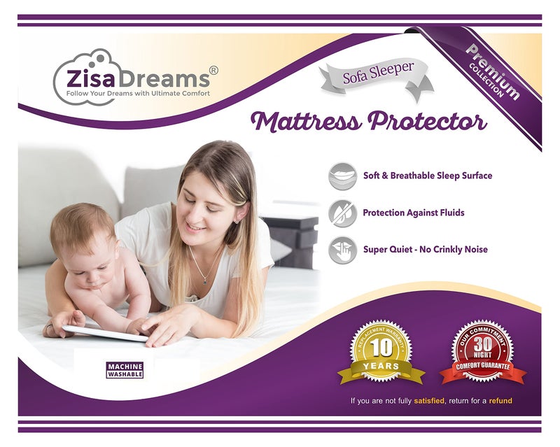 Zisa Dreams Zisa Dreams  Mattress  Sofa Bed Sleeper Protector  Total Safety from Spillage Waterproof Premium 100 Jersey Cotton Top Queen Size 60x80 6 Depth White 