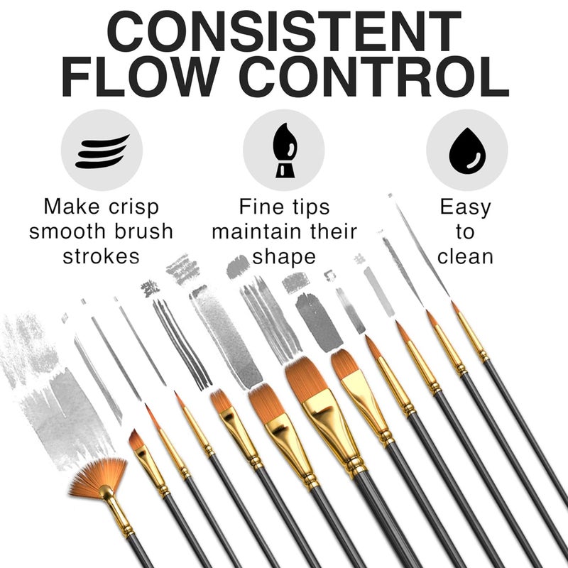 Benicci Professional Artist Paint Brush Set of 12 - Painting Brushes Kit for Kids, Adults Fabulous for Canvas, Watercolor & Fabric - for Beginners and Professionals - Great for Water, Oil or Acrylic Painting - Image 2