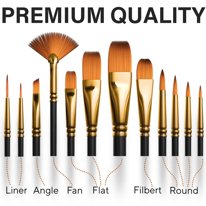 Benicci Professional Artist Paint Brush Set of 12 - Painting Brushes Kit for Kids, Adults Fabulous for Canvas, Watercolor & Fabric - for Beginners and Professionals - Great for Water, Oil or Acrylic Painting - Image 5