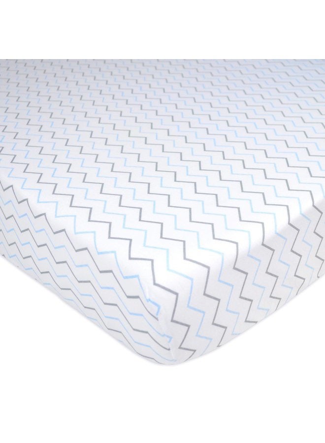 American Baby Company Fitted Crib Sheet 28" x 52", Soft Breathable Neutral 100% Cotton Jersey Sheet, Blue Zigzag, for Boys and Girls, Fits Crib and Toddler Bed mattresses  - Image 1