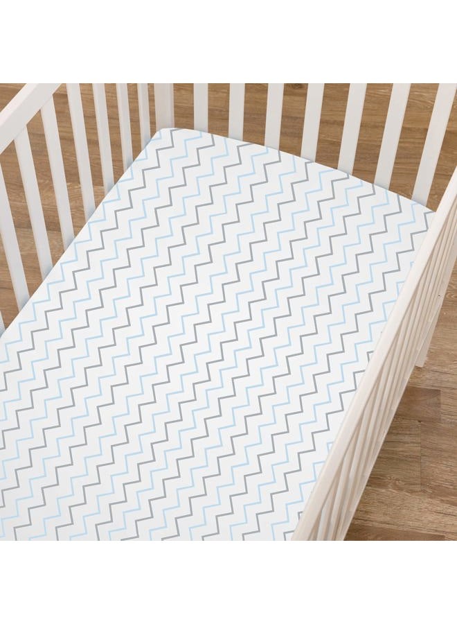 American Baby Company Fitted Crib Sheet 28" x 52", Soft Breathable Neutral 100% Cotton Jersey Sheet, Blue Zigzag, for Boys and Girls, Fits Crib and Toddler Bed mattresses  - Image 2