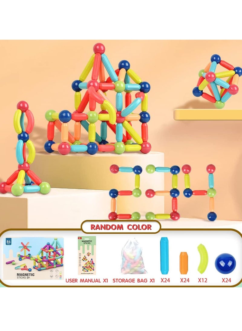 84 Pcs Magnetic Building Sticks Blocks Toys, Magnet Educational Toys Magnetic Blocks Sticks Stacking Toys  - Image 4