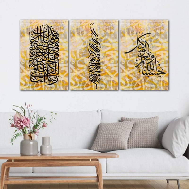 Marktna Three canvas panels with an Islamic design and a hollow frame, measuring (120×60), three pieces - Image 1