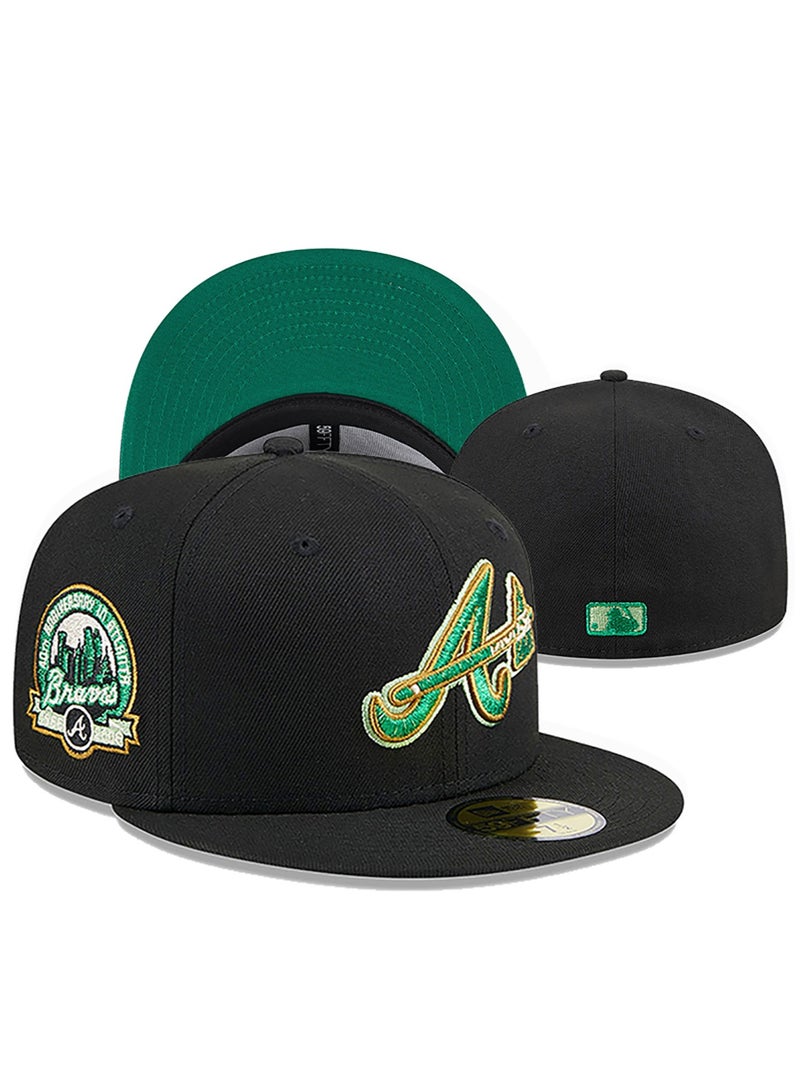NEW ERA Atlanta Braves Black Fitted Hat - Green Logo Embroidery-58.7cm 