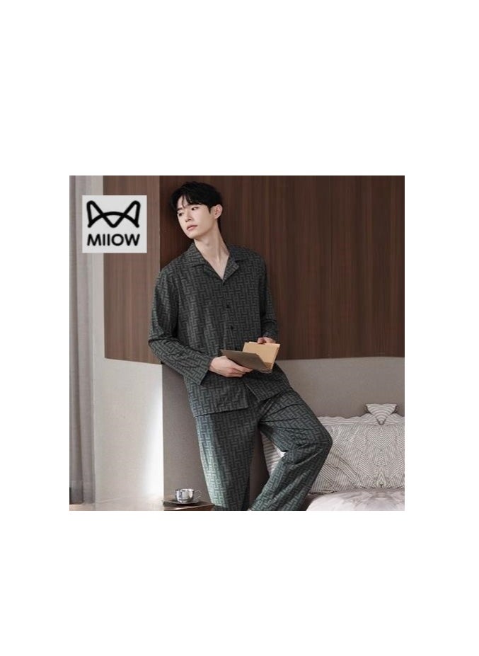 MIIOW - Cotton Pajamas Men's Oversized Loose Long Sleeved High-End Home Suit Set - Image 1