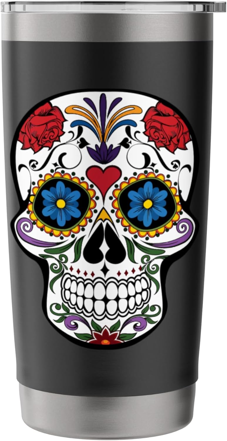 Halloween Skull and Roses Halloween Stainless Steel Insulated Tumbler - Image 3
