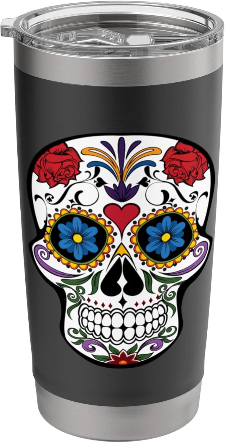 Halloween Skull and Roses Halloween Stainless Steel Insulated Tumbler - Image 1