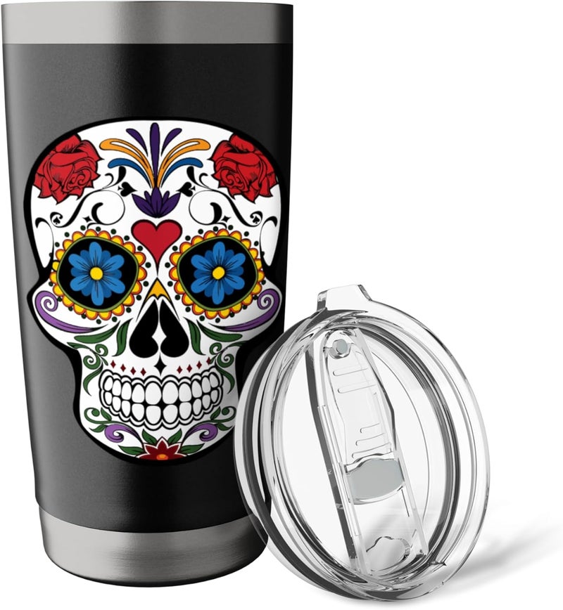 Halloween Skull and Roses Halloween Stainless Steel Insulated Tumbler - Image 5