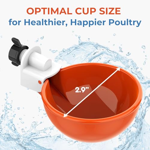 Lil'Clucker Large Automatic Chicken Waterer Cups | Chicken Water Feeder Suitable for Chicks, Duck, Goose, Turkey and Bunny | Poultry Water Feeder Kit (Orange, 5-Pack) - Image 2