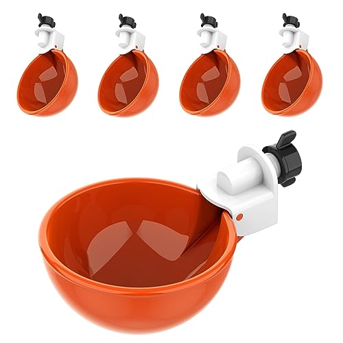 Lil'Clucker Large Automatic Chicken Waterer Cups | Chicken Water Feeder Suitable for Chicks, Duck, Goose, Turkey and Bunny | Poultry Water Feeder Kit (Orange, 5-Pack) - Image 1