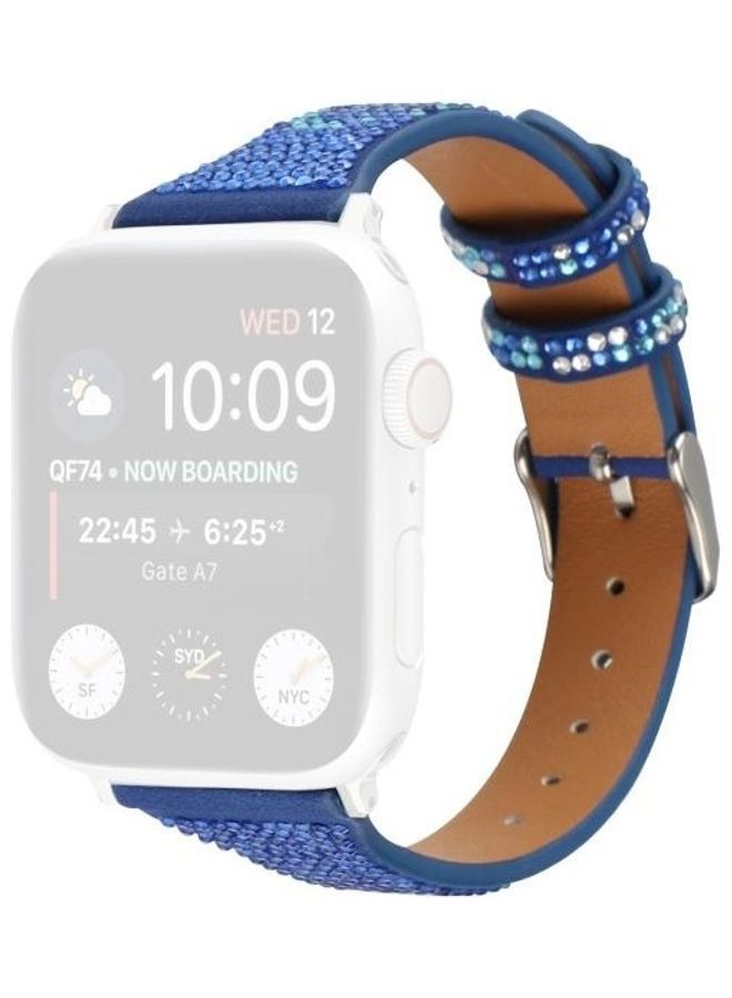 NIBEMINENT T-Shaped Flashing Diamond Watchband For Apple Watch Series 7 41mm/6 & Se 5 4 40mm/3 2 1 38mm Dark Blue - Image 1