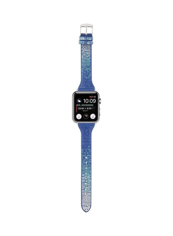 NIBEMINENT T-Shaped Flashing Diamond Watchband For Apple Watch Series 7 41mm/6 & Se 5 4 40mm/3 2 1 38mm Dark Blue - Image 5