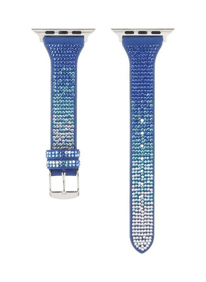 NIBEMINENT T-Shaped Flashing Diamond Watchband For Apple Watch Series 7 41mm/6 & Se 5 4 40mm/3 2 1 38mm Dark Blue - Image 2