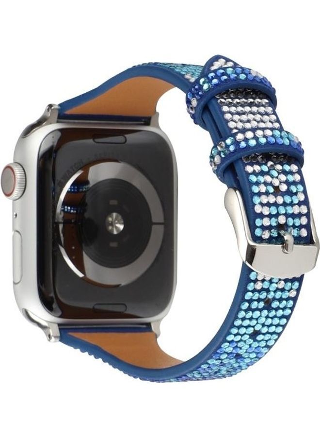 NIBEMINENT T-Shaped Flashing Diamond Watchband For Apple Watch Series 7 41mm/6 & Se 5 4 40mm/3 2 1 38mm Dark Blue - Image 4