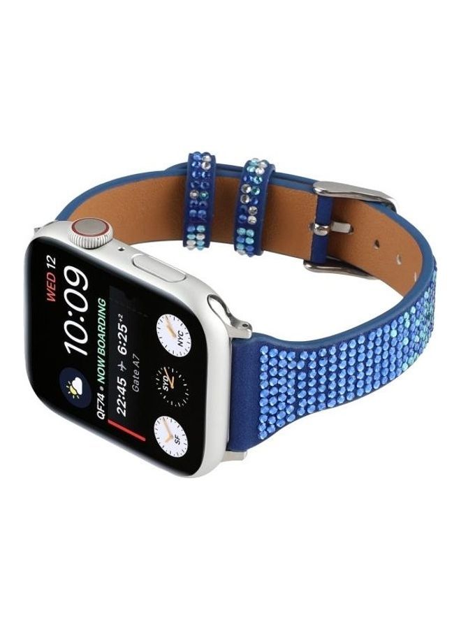 NIBEMINENT T-Shaped Flashing Diamond Watchband For Apple Watch Series 7 41mm/6 & Se 5 4 40mm/3 2 1 38mm Dark Blue - Image 3