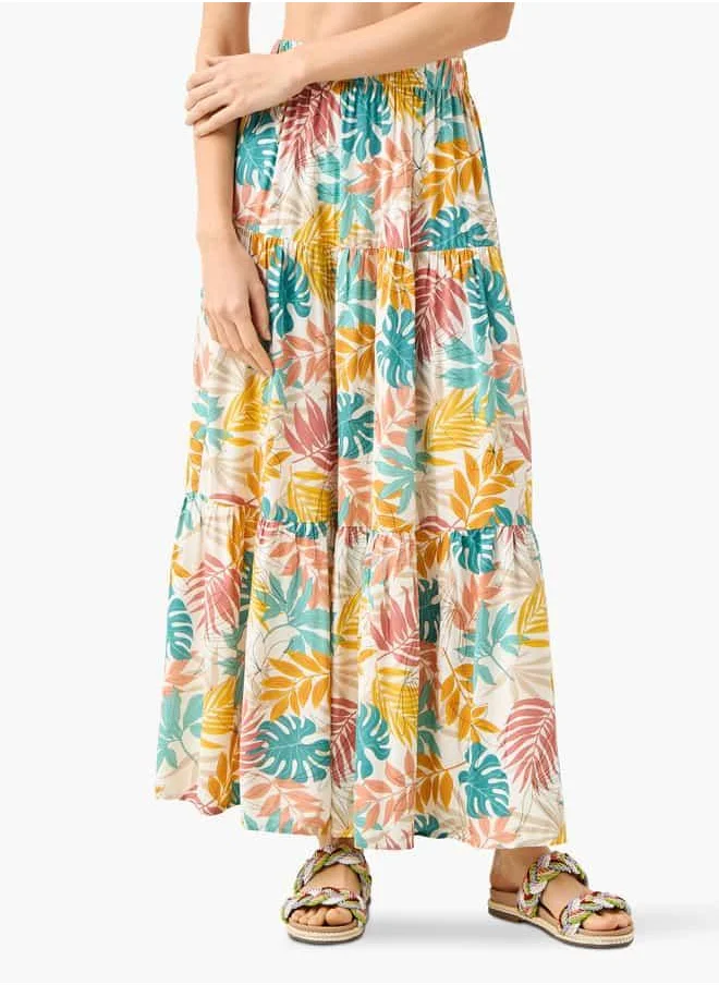 فاف Printed Maxi Skirt with Elasticated Waistband