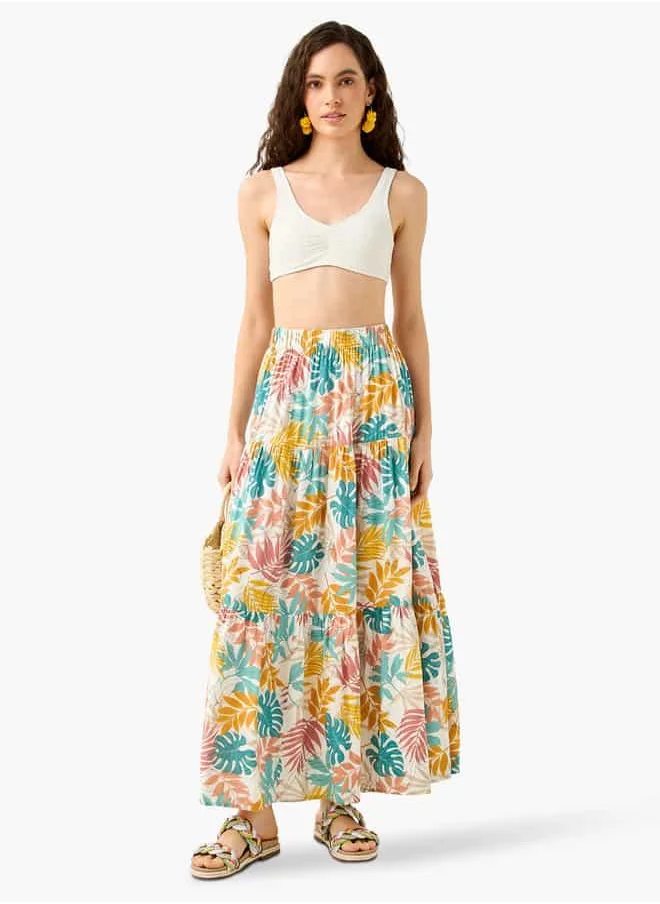 فاف Printed Maxi Skirt with Elasticated Waistband