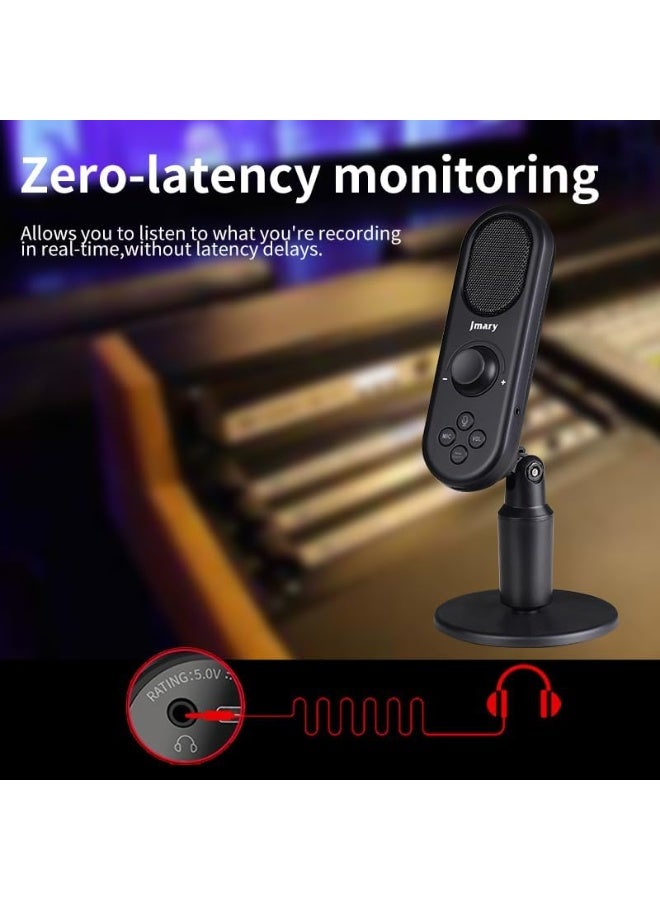 Jmary Professional USB Podcast Microphone for PC & Laptop – Studio-Quality Condenser Mic with Hypercardioid Pickup, Adjustable Gain, Zero-Latency Headphone Monitoring, 360° Rotatable Stand, Noise Reduction, and Plug & Play USB Setup – Ideal for Streaming, Podcasting, Gaming, Voiceovers, Online Meetings, and Content Creation - Image 3