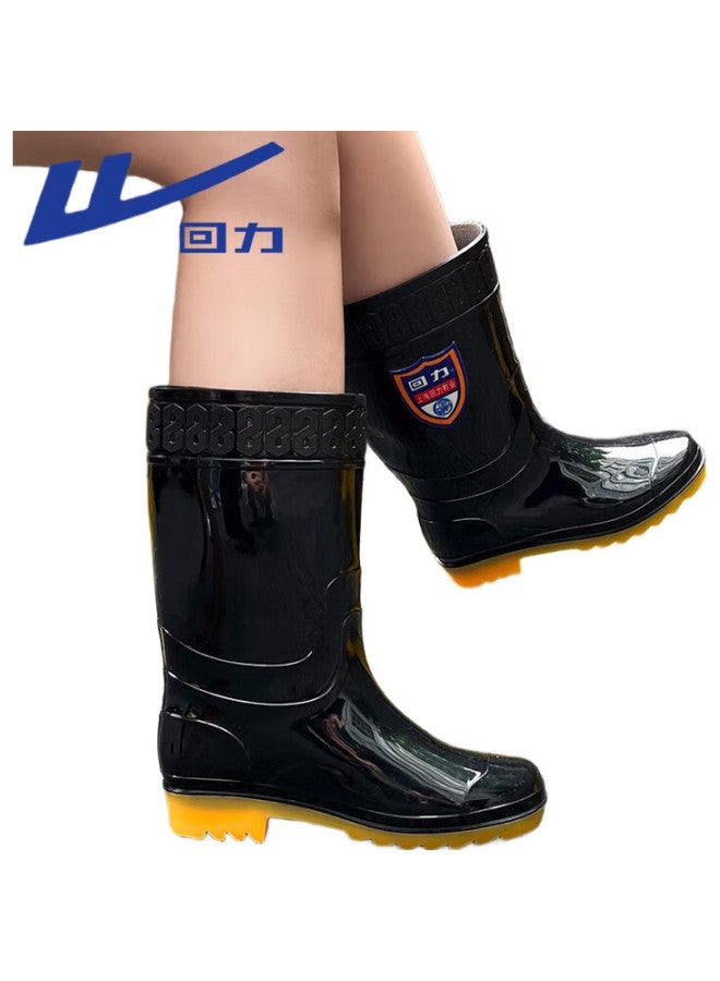 Pull Back Warrior Rain Boots For Men, Outdoor Waterproof Non-Slip Rubber Shoes, Durable Water Shoes, 67-1 Black Mid-Calf Size 39 - Image 1