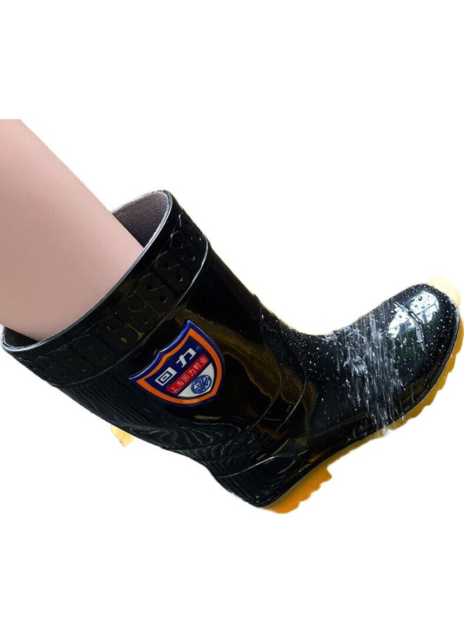 Pull Back Warrior Rain Boots For Men, Outdoor Waterproof Non-Slip Rubber Shoes, Durable Water Shoes, 67-1 Black Mid-Calf Size 39 - Image 2