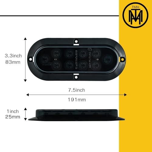 TMH 6" Oval Smoked Lens/Red LED Trailer Tail Light Surface Mount 10 LED Waterproof Stop Brake Turn Trailer Lights for Truck RV Bus Lorry Low-High Brightness 12V DC, 2PCS - Image 4