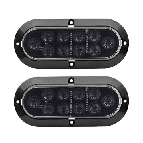 TMH 6" Oval Smoked Lens/Red LED Trailer Tail Light Surface Mount 10 LED Waterproof Stop Brake Turn Trailer Lights for Truck RV Bus Lorry Low-High Brightness 12V DC, 2PCS - Image 1