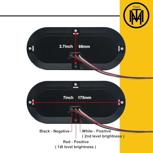 TMH 6" Oval Smoked Lens/Red LED Trailer Tail Light Surface Mount 10 LED Waterproof Stop Brake Turn Trailer Lights for Truck RV Bus Lorry Low-High Brightness 12V DC, 2PCS - Image 5
