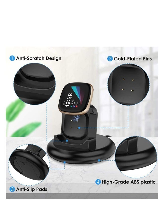 شاحن متوافق مع ساعة Fitbit Sense/Versa 3، قاعدة شحن مضادة للانزلاق، كابل بديل، محطة مع ملحقات سلك بطول 100 سم، حامل قاعدة لساعة Sense/Versa 3 الذكية - Image 2