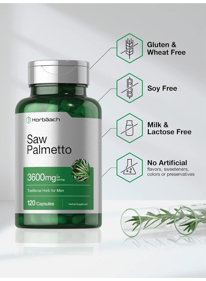 Horbaach Men's Saw Palmetto Extract Gluten-free Supplement (3600mg, 120 Capsules)