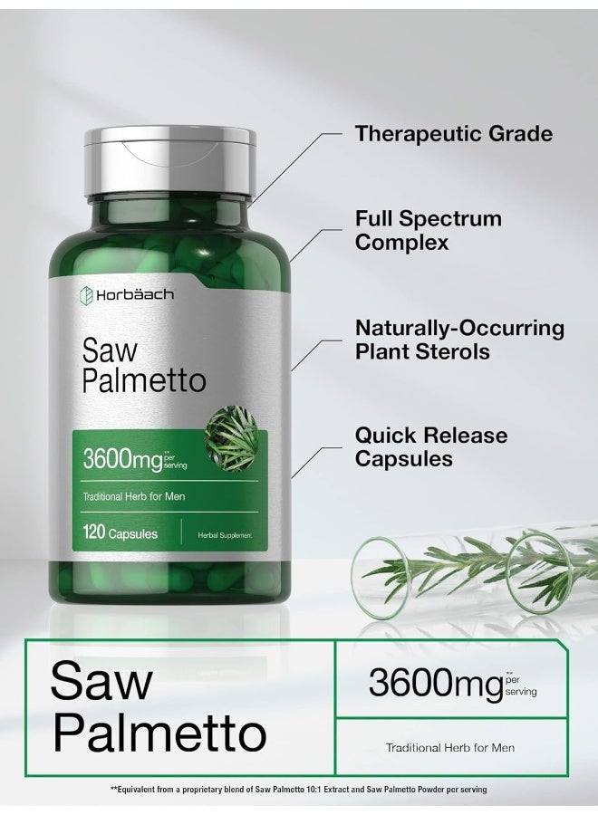 Horbaach Men's Saw Palmetto Extract Gluten-free Supplement (3600mg, 120 Capsules)