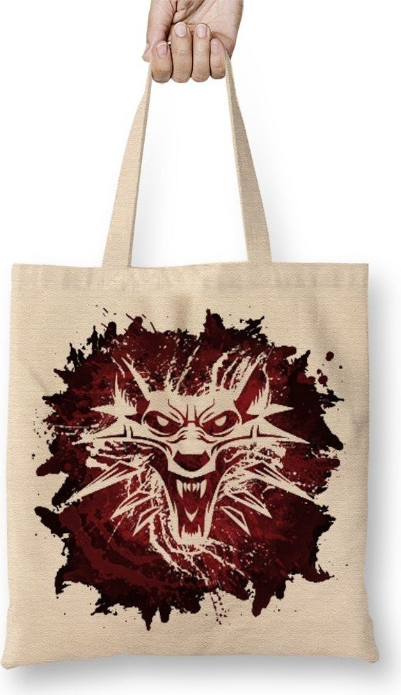 Baskı Dükkanı Print Shop The Witcher Wolf Silhouette Tote Bag Long Handle