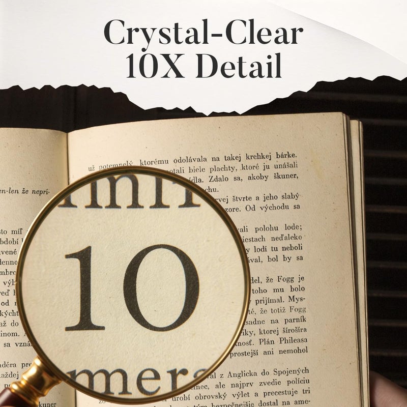Zeno Magnifying Glass 90mm â€“ Handheld Glass Lens Magnifier with Wooden Handle â€“ Large Strong Magnifier for Reading, Crafts & Hobbies â€“ Zoom x 10, Classic Detective Style Inspired by Sherlock Holmes - ZENO - Image 2